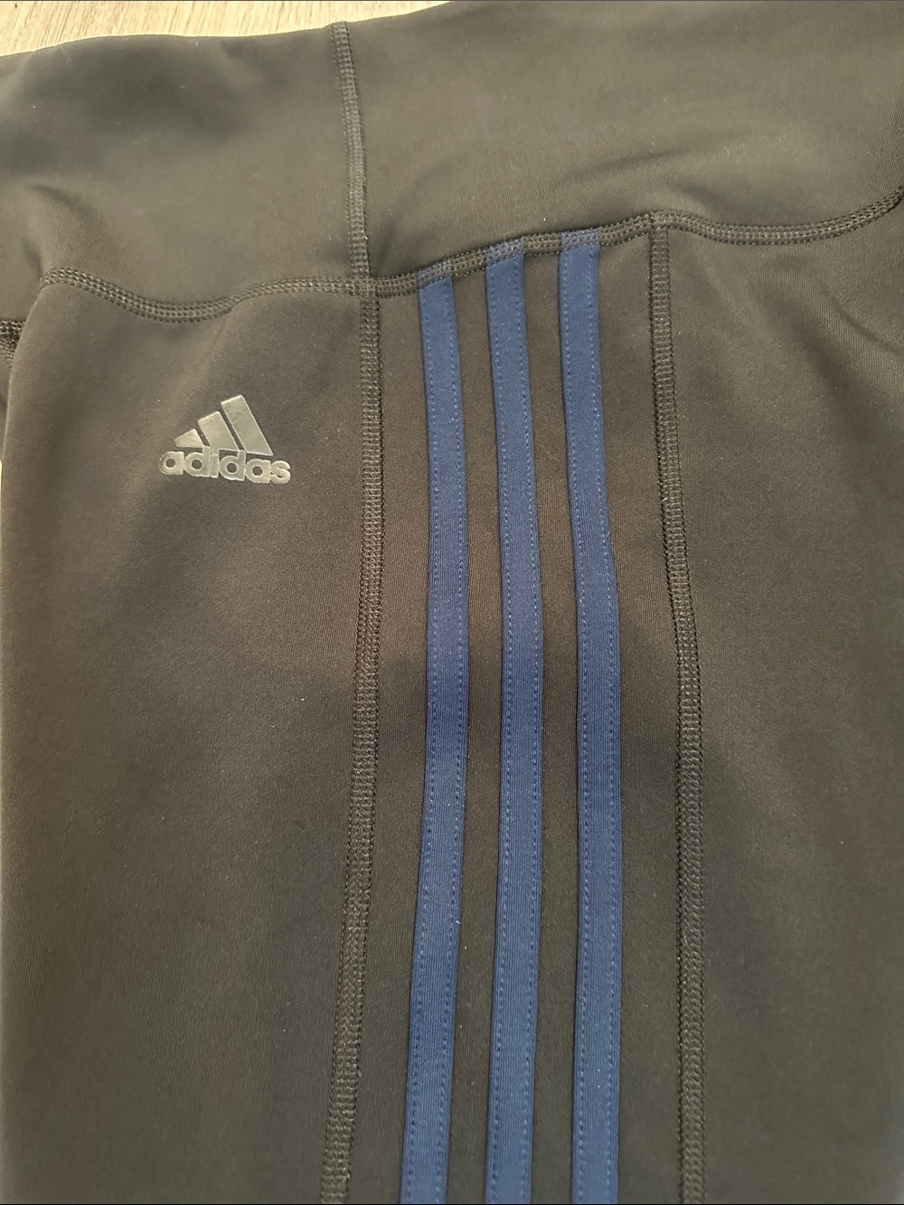 adidas Black Leggings with Navy Side Stripes